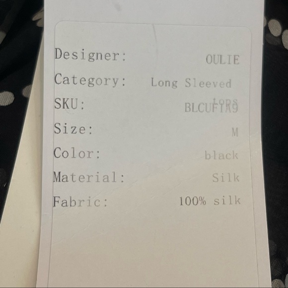 NWT OULIE Black Long Sleeve Sheer 100% Silk Blouse Size M - Picture 6 of 10